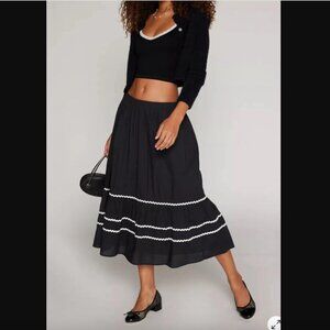 Urban Outfitters Kimchi Blue Black & White Ric Rac Midi Skirt M NWT